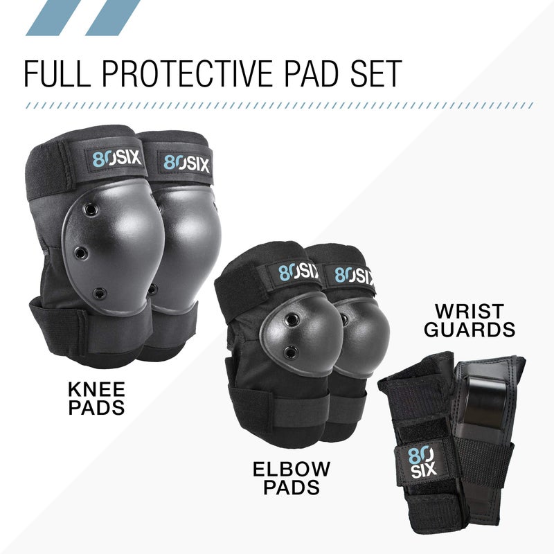 80Six Pad Set with Wristguards, Elbow Pads, and Knee Pads for Kids, Black, Small / Medium - Ages 8+ - Image 2
